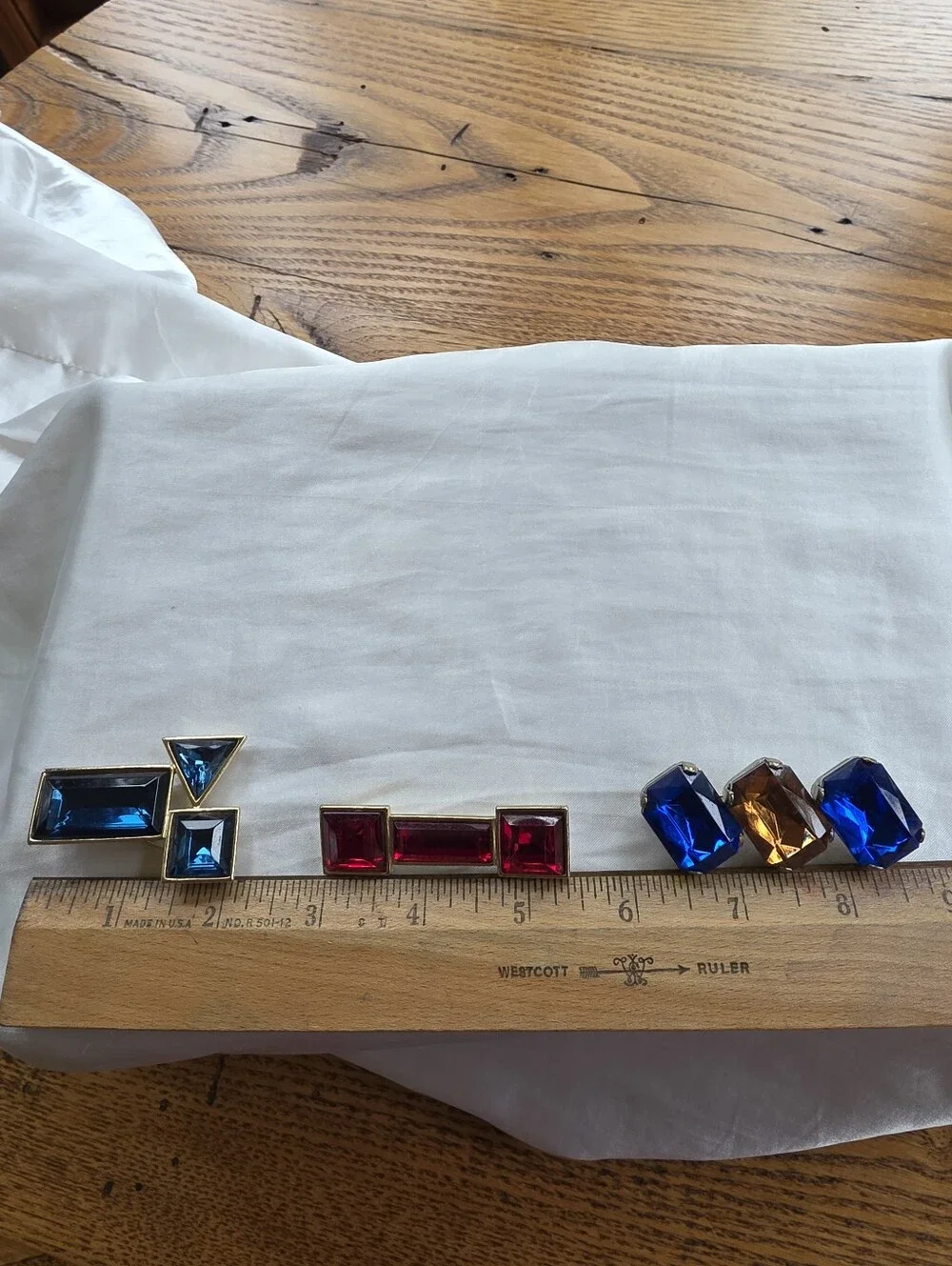 💎3 Vintage Multicolor Crystal Statement Brooches - Blue, Red, Blue/Amber